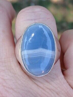 New Men's Blue Agate 925 Silver Ring.